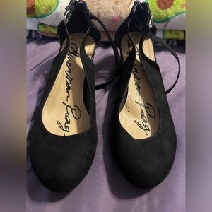 American Rag Black Amiley Ankle Wedge Faux Suede Shoes‎ Sz 11